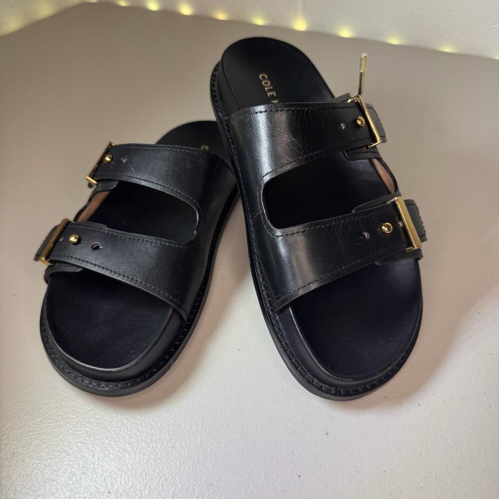 Cole Haan Grand 360 Black Leather Double Buckle Slide Sandals Women’s 6B
